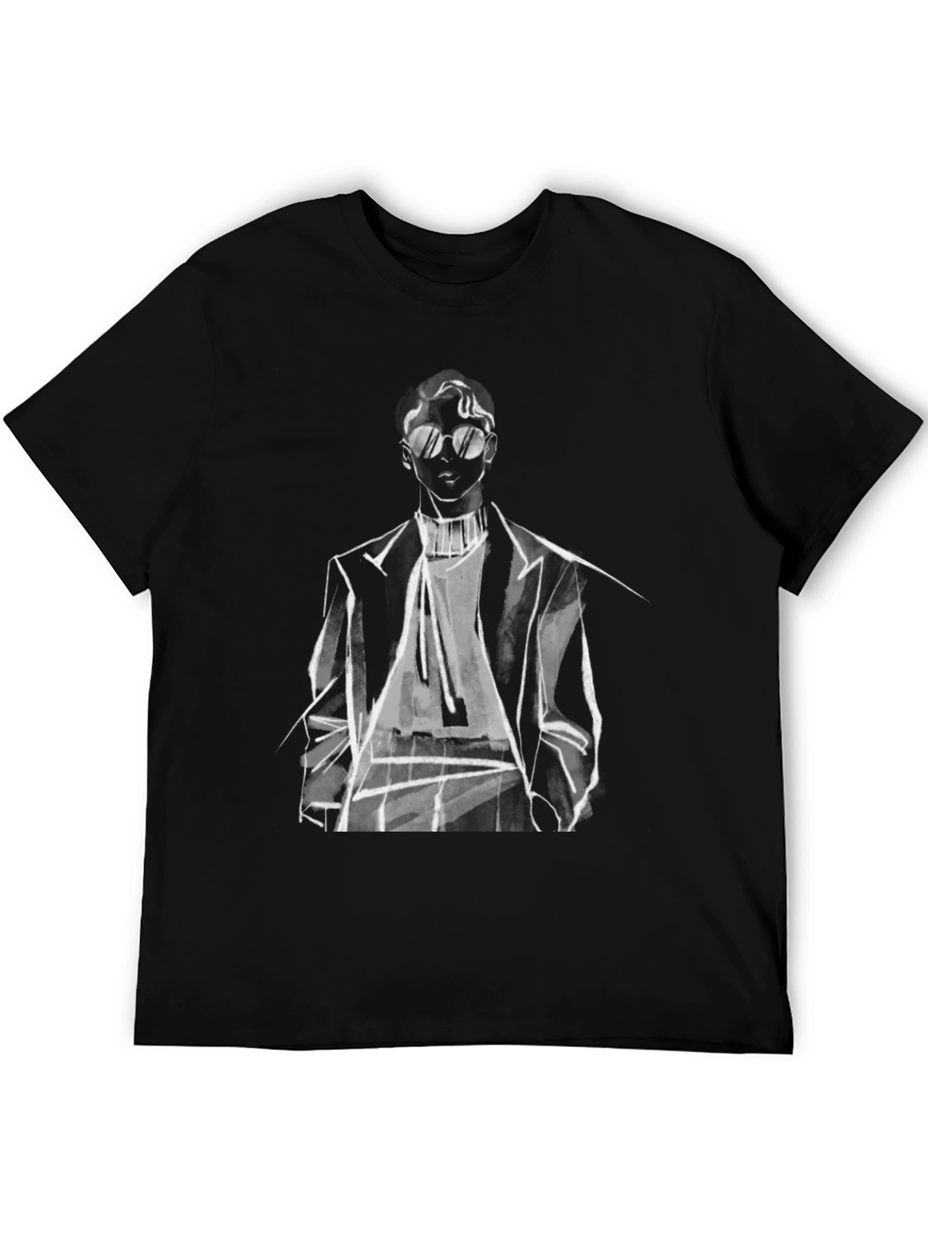 Stylish Man Sketch Graphic Tee - Black