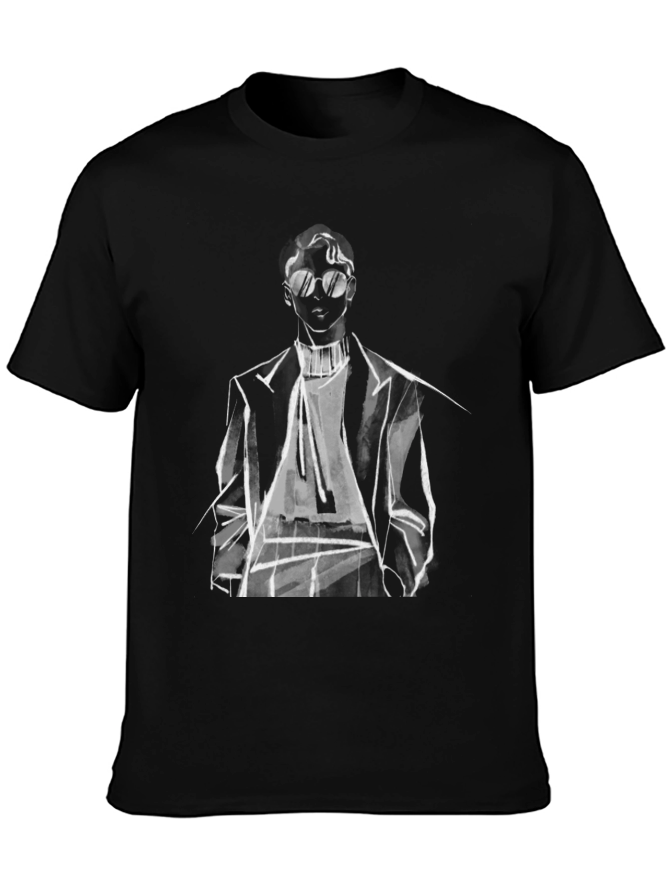 Stylish Man Sketch Graphic Tee - Black