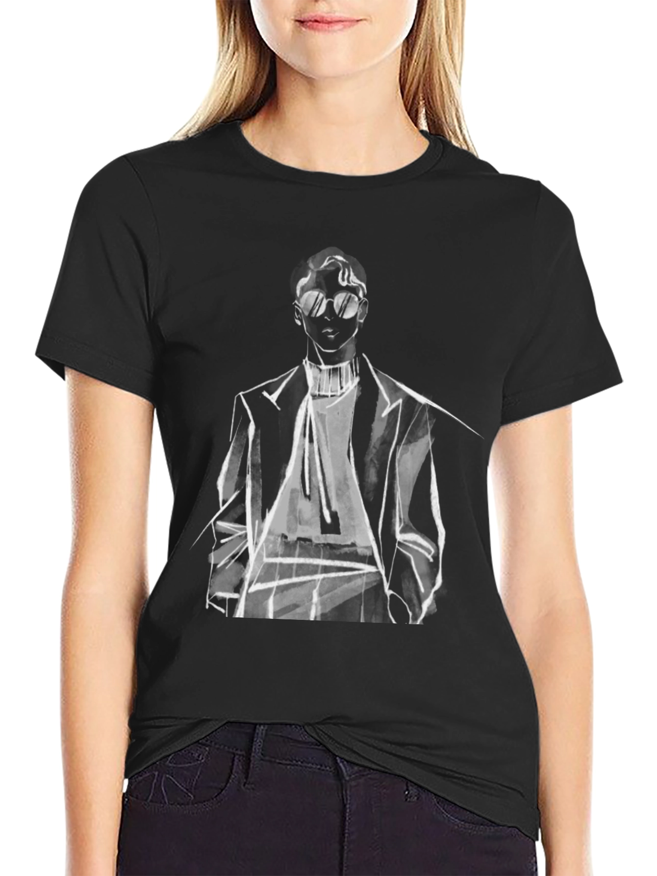 Stylish Man Sketch Graphic Tee - Black