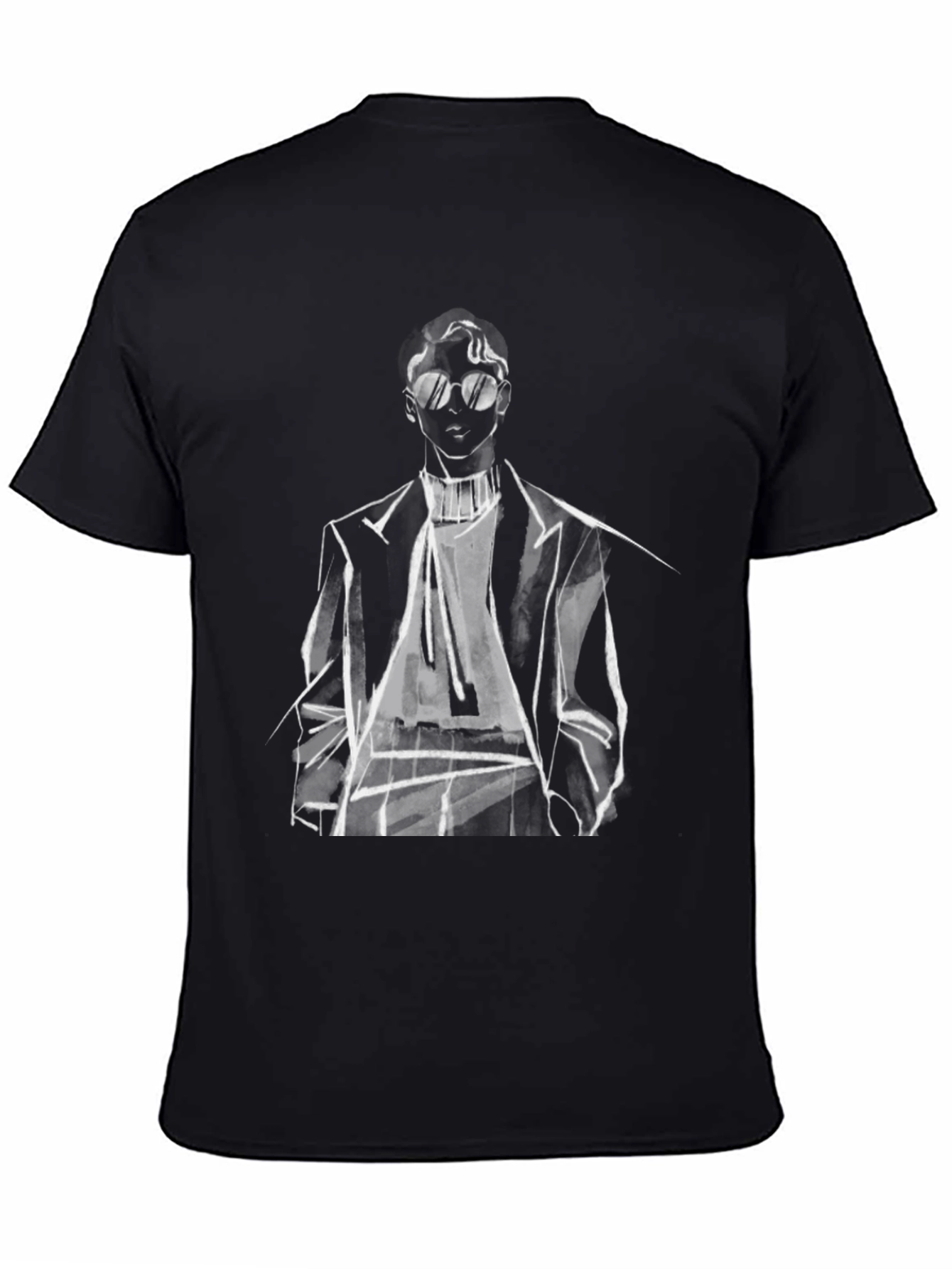 Stylish Man Sketch Graphic Tee - Black